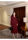 فستان نسائى أحمر غامض بحزام أنيق