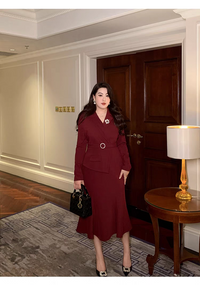 فستان نسائى أحمر غامض بحزام أنيق